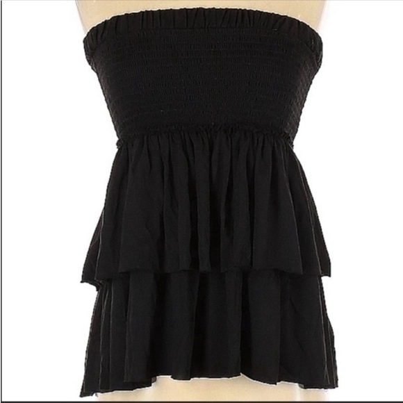 Anthropologie Saturday Sunday black strapless doubled ruffle tube top. Size XS - Picture 1 of 3